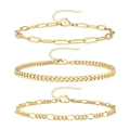 Dreiteiliges goldenes Armband-Set mit Büroklammer-, Panzer- und Figaro-Ketten-Design - Goldenes Set mit Büroklammer-, Panzer- und Figarokette