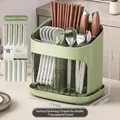 Transparent green kitchen drainer box for chopsticks and cutlery with ten alloy pairs - With 10 Pairs Chopsticks / Transparent Green
