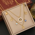 Collana doppia in acciaio dorato con ciondoli occhio di Allah e albero della vita - Albero della Vita Occhio del Diavolo Stile (3#)