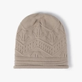 Gorro de punto de invierno beige para cabezas grandes con texturas geométricas - Caqui (24B030)