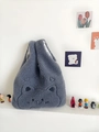 Borsa a mano in peluche grigio con ricami di animali e cuori, stile casual carino - Blu