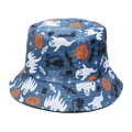 Détail d'un chapeau de pêcheur Halloween avec fantômes et citrouilles sur tissu bleu foncé - M (56-58cm) / Imprimé Lanterne Citrouille Fantôme Bleu Foncé (C)