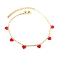 Cavigliera minimalista dorata con sei cuori in smalto rosso e chiusura a moschettone - Stile Cuore Rosso Oro (AN11870EG)