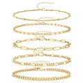 5-teiliges vergoldetes Armband-Set mit Büroklammer- und Panzerketten für Damen - Goldenes Set mit verschiedenen Ketten und Figaro-Gliedern