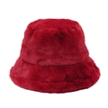 Macro shot of deep red plush faux fur fisherman hat showing soft texture and thick material - M (56-58cm) / Burgundy