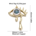Golden teardrop evil eye earrings in copper featuring blue and black enamel details - YSN033-08 (Teary Eye Gold Pendant)