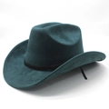 Detail of dark green western cowboy hat featuring black braided band and matte suede texture - M(56-58cm) / Peacock Green (Suede)
