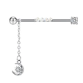 Silver stainless steel industrial barbell piercing with moon star charms and crystals - Silver Moon Star Chain