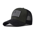 Olive green tactical trucker hat with American flag patch and breathable black mesh back - Adjustable / Army Green