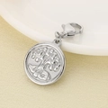Detail showing a silver steel tree of life medallion with lobster clasp and relief patterns - Fine Textured Round Tree Pendant (KLJ6879-Z)