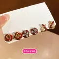 Set di 3 paia di orecchini vintage in smalto rosso con bordo dorato e dettagli in zircone - Perno in Argento S925 / Set di 3 paia / Rosso