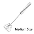Handheld stainless steel egg whisk and coffee mixer, medium size press-rotate design - Manual / Medium / Silver