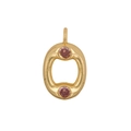 18K gold plated oval pendant with double pink cubic zirconia stones for DIY jewelry - Letter O