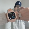 Pink silicone square digital watch for students featuring heart rate and date display - Light Pink