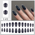 Faux ongles amande bleu roi avec bordure pailletée argentée, kit 24 pièces Y-472 - Bleu Foncé Bordure Paillettes Argent (Y-472)