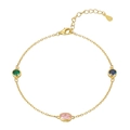 Elegant S925 sterling silver gold bracelet with colorful oval and round gemstones - Style 3 Gold