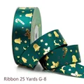 Dark green 25mm satin Christmas ribbon with gold reindeer and snowflake patterns - 2.5cmx25 Yards / Dark Green Bell Style (G-8)