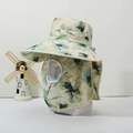 Women's full face sun hat with blue floral pattern and protective neck flap - One Size / Green