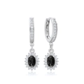 Elegant 925 silver hoop earrings with oval black gemstone and sparkling zircon accents - Oval Black Stone