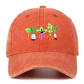 Detail of vintage washed orange cotton baseball cap with vegetable embroidery - Orange