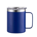 Blue 12oz stainless steel coffee mug with handle and clear lid in matte finish - 12oz / Dark Blue