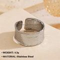 Adjustable silver finish stainless steel wide ring with hammered texture in 18K plating - Hammered Texture / Silver