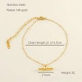 18K gold plated stainless steel anklet specs showing 21.5cm length and bead detail - Cylinder T-Bar Pendant Beaded Chain (1009)