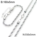 Ensemble bijoux en acier inoxydable argenté avec bracelet et collier chaîne torsadée - Largeur 5mm (Collier 50cm+Bracelet 16cm) / Argent