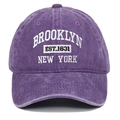 Detailed front view of purple cotton baseball cap with white Brooklyn 1631 embroidery - Purple