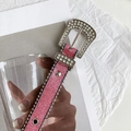 Dettaglio cintura glitter rosa con fibbia di strass e decorazioni in perline metalliche - 2,5 CM di Larghezza / Rosa