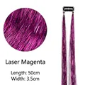 Laser purple red tinsel hair extension with black clip, 50cm length and 3.5cm width - Laser Magenta