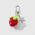 Handmade crochet strawberry keychain with red berries and silver star charm - Red Crochet Strawberry Star Style