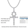 Hip hop S925 sterling silver Ankh cross pendant with round moissanite in 18k gold finish - Moissanite Ankh Cross