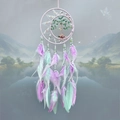 Pink and mint dream catcher with crystal tree of life and hanging feather decor - Purple