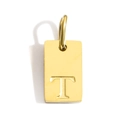 Macro view of gold-plated square pendant with engraved letter T and polished surface - Pendant T (Without Chain)