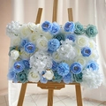 Artificial flower wall panel in blue and white on wooden easel for wedding decor - Light Blue