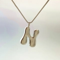 Silver balloon letter H necklace with shiny metallic finish and minimalist bubble design - Letter N / Silver