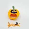 Cappello a zucca arancione lavorato a maglia a mano con gambo verde per Halloween - S (15-20cm) / Cappello in Maglia Zucca Sorridente Arancione