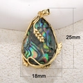 Gold-plated teardrop abalone shell pendant with leaf motif, 18x25mm jewelry accessory - A0135 Gold Water Drop Abalone Shell Pendant / 25mmx18mm