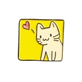 Pin's émaillé mignon chat blanc avec cœur rouge sur fond carré jaune vif et élégant - Chat avec coeur