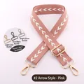 Pink adjustable embroidered arrow strap with options for light gold, gun black, or silver hooks - Pink