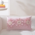Pink rectangular throw pillow cover with 3D floral fabric accents and bead details - Pink New Lumbar (Cover Only)