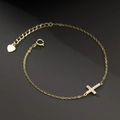 Elegante pulsera de cruz de plata 925 con circonitas brillantes y colgante de corazón - Oro de 14K / 15+3cm