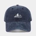 Unisex washed cotton baseball cap with mountain embroidery and 6-panel structure - Navy Blue