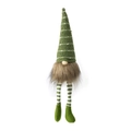 Christmas gnome plush with green striped knit hat and long legs for holiday decoration - Green