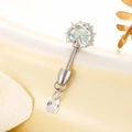 Silver thorn heart cartilage stud with green gem and clear teardrop crystal - Blue Jade (Single)