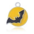 Pendentif d'Halloween avec chauve-souris noire sur fond jaune et bord argenté - Nuit Chauve-souris Émail Blanc