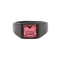 Modern black matte titanium steel ring featuring a square-cut pink gemstone - Electric Black Pink Stone