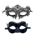 Set of black lace phoenix mask and smooth plastic masquerade eye mask for parties - Black New Flower Lace Mask + Sleek Plastic Mask