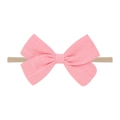 Pink bow baby headband made of linen fabric with soft elastic nylon band - Lotus root pink